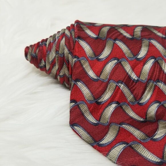 Keith Daniels Red & Gray Ribbon Print Silk Tie - Picture 2 of 4